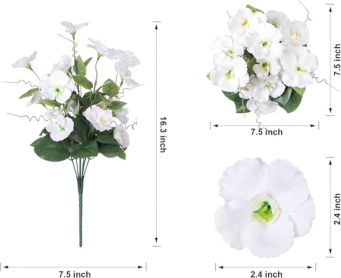 Fall Flowers Fake Flowers for Outdoors Autumn Decoration, 6 Bundles Faux Silk Hibiscus Artificial Plants Realistic UV Resistant Tropical Flowers for Outside Planter Patio, White