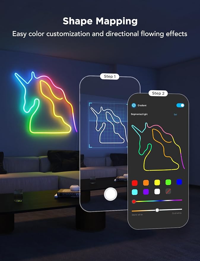 Govee RGBIC Neon Lights, LED Smart Neon Rope Light 2 Works with Matter, Alexa, Google Assistant, Custom DIY Neon Strip Lights for Bedroom and Wall Decor, Softer Material, 16.4ft, White