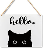 Lacosu Wall Pediments Cat Welcome Sign,Hello Sign,Cat Hanging Welcome Sign for Front Door,Cat Decor,Cat Gifts,Cat Gifts for Cat Owners,10x8 Inches