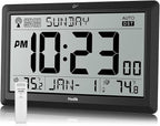 Wall Clock Atomic with Indoor Outdoor Temperature Battery Powered, Easy Reading with 10.5 Inch Large LCD Display, 330FT Range Table Wall Clock with DST, 12/24 Hour for Living Room Kitchen (Black)