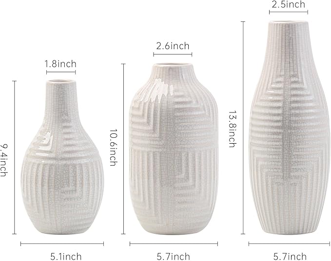 hjn hjn White Vase -Ceramic Vase for Home Decor, Modern Decor Vases for Living Room/Bookshelf/Mantel/Home Decor Accents -13.8" H