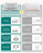 Cervical Pillow for Neck & Shoulder Pain Relief - Adjustable Ergonomic Pillow with Cooling Pillowcase,Memory Foam Pillow Fit for Side, Back & Stomach Sleepers(Gray-White)