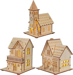 BESPORTBLE Wooden Christmas Village Houses Set of 3 - LED Light Up Mini Houses for Holiday Decor, 2025 New Rustic Farmhouse Christmas Decorations, Indoor Tabletop Decor for Home, Office, Mantel