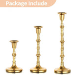 Nuptio Brass Candlestick Holders for Centerpiece: Set of 3 Gold Taper Candle Stick Holders for Home Dining Table Fireplace Decor