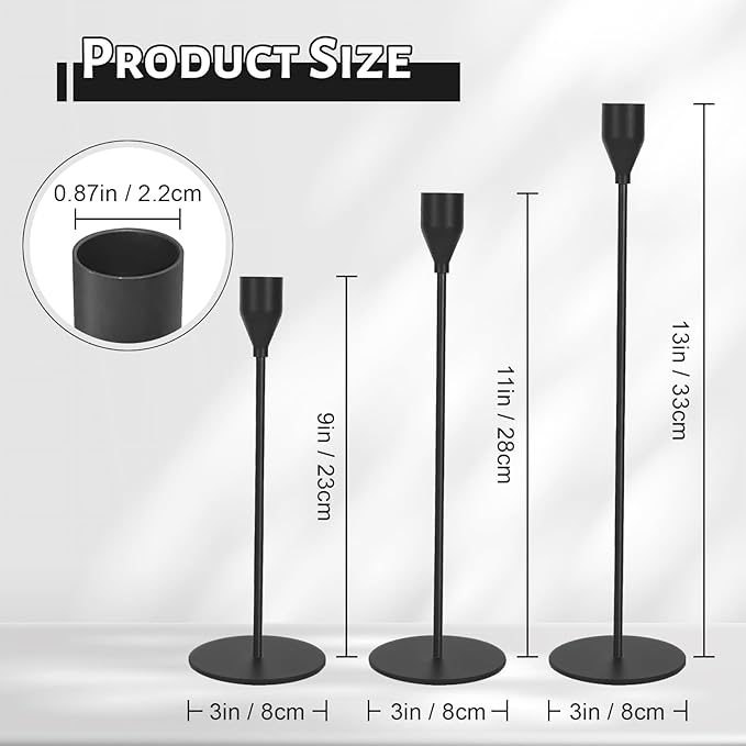 Taper Candle Holders, Set of 6 Candlestick Holders for Table Centerpieces, Weddings, Parties, Anniversaries and Home Decor, Elegant Candle Holders (Black)