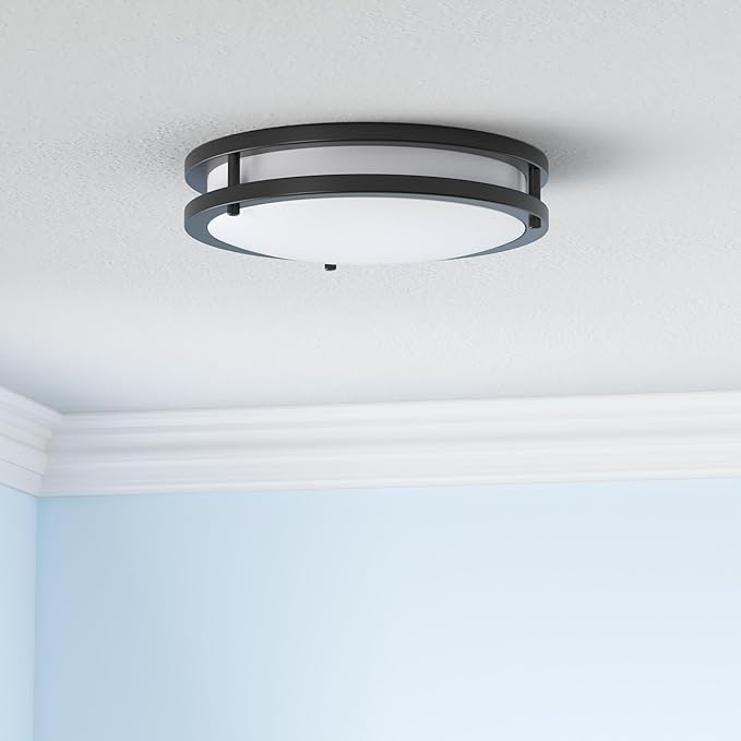 2-Pack 50W Dimmable Flush Mount Ceiling Lights, 16 Inch Black LED Ceiling Light with 5 Color Temperatures in One Selectable, 5400LM Modern Close to Ceiling Light Fixtures for Livingroom Dining Hallway