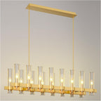 54 Inch Gold Linear Chandelier Kitchen Island Pendant Lighting with 16-Lights Glass Shade, Brushed Brass Modern Farmhouse High Ceilings Over Table Dining Room Light Fixtures