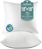 18 x 18 Throw Pillow Inserts, Pack of 2 White, Outdoor Pillows, Square Form Cushion Stuffer for Garden, Bench, Patio, Lightweight Soft Fillers for Sofa, Bed, and Home Décor