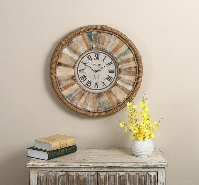 Vintage 24 Inch Wall Clocks,Quartz Silent Non Ticking,Battery Operated,Roman Numeral Style,for Bedroom, Kitchen,Living Room Farmhouse Rustic