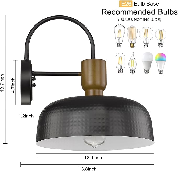 Outdoor Barn Light Gooseneck Barn Light, Farmhouse Exterior Wall Mount Light Vintage Wall Lighting Fixture Industrial Sconce Lantern for Porch, Entryway, Garage, Black, 1 Pack