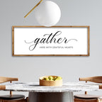 ZZJJHYWGQ Gather Here With Grateful Hearts Sign Rustic Farmhouse Wall Art 32"×12" For Dining Room kitchen Family Gathering Thanksgiving Decor Minimalist Large Wooden Framed Hanging Art (Wood)