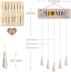 Bless This Home with Love and Laughter Hanging Photo Display Board with 16 Clips 5 Strings,Rustic Style Picture Collage Frames Wall Decor Wood Hanging for Home Décor,Housewarming Gifts