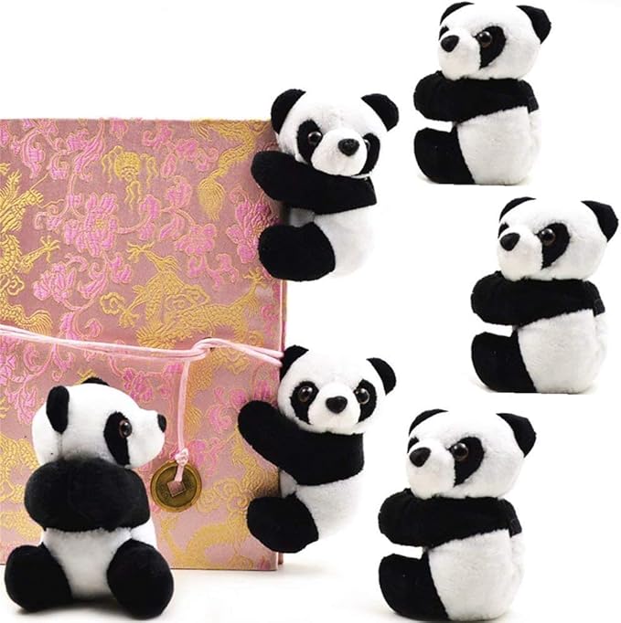 6Pcs Finger Panda Plush Panda Clips Curtain Holder Stand Note Clip Photo Holder Stand Chinese Style Souvenir Cute Panda Plush Toy Finger Kids Toy,Home Decoration Plant Pots Bonsai Craft Decor