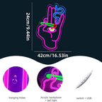 WLHOPE Evil Eye Hand Neon Sign for Wall Decor Pink Blue Led Lights Hamsa Light Signs USB Connectivity Eye Neon Light Signs for Bedroom Game Room Home Bar Pub Cafes Party Gift