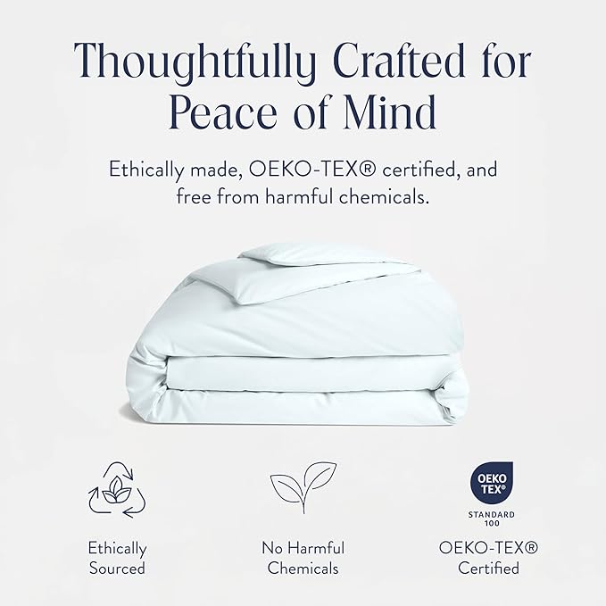 Brooklinen Luxury Percale Duvet Cover – 100% Cotton, Cool, Crisp, Extra-Long Corner Ties, Button Closure, Soft & Breathable – Machine Washable, Duvet Cover Full/Queen Bed Sizes (Sky)