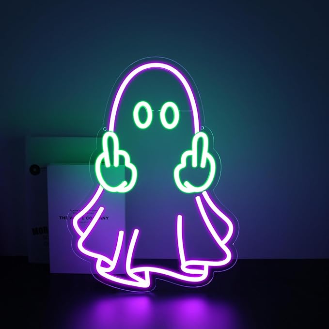 Ghost Neon Sign, Neon Signs for Wall Decor Neon Purple LED Signs Room Neon Light Up Signs Home Decor for Bedroom Club Party Bar Shop USB Operated