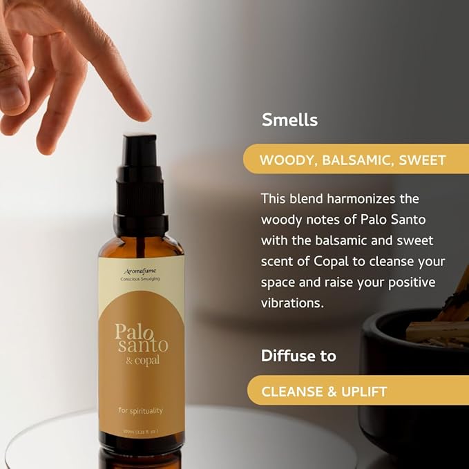 Palo Santo & Copal Smudge Spray by Aromafume | 1 x 100ml / 3.38 fl oz l Aromatherapy | With Essential oils | Room Linen Spray | Natural Air freshners for home | Spiritual Meditation Accessories
