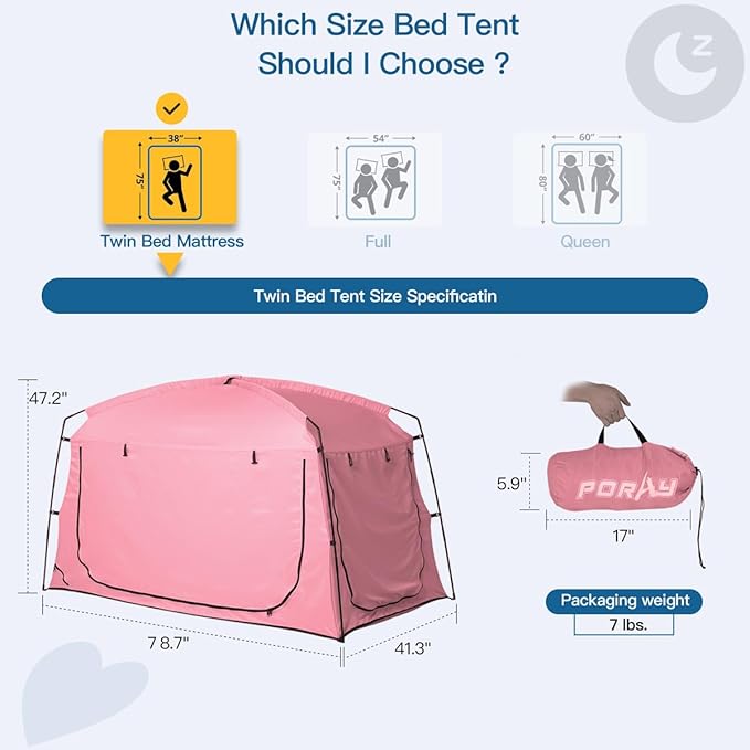 Bed Tent,Portable Privacy Sleeping Bed Canopy,Blackout 90% Drapes for Kids and Adult,Indoor Space Tent with Breathable Large Mesh Windows