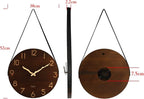 Kesin Wall Clock 12 Inch Silent Wooden Wall Clock Battery Operated Hand Made Retro Fashion Clock with Rope Hanging Decorative for Living Room Kitchen Bedroom Office