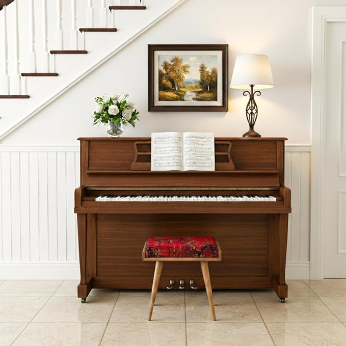 Walnut Ottoman Stool for Living Room | Versatile as a Piano Bench | Ideal Bedroom Bench | Functional Footstool Bench | Oriental