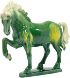 Ceramic Horse Sculpture -8 inch Hand Made Tang Tri-Color Cultural Art Piece,Museum Collection Inspired Home and Office Decor (Green)