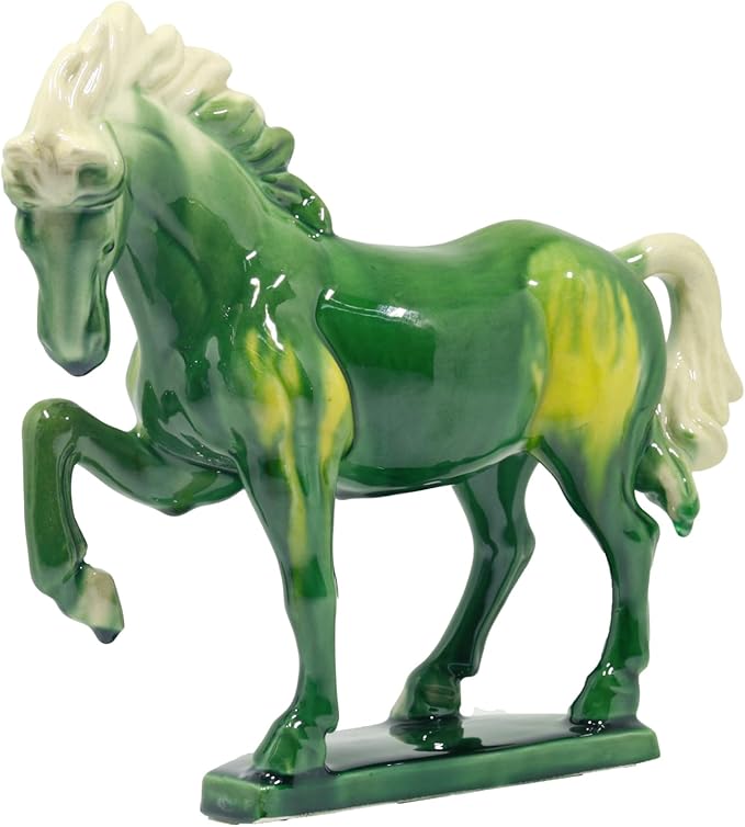 Ceramic Horse Sculpture -8 inch Hand Made Tang Tri-Color Cultural Art Piece,Museum Collection Inspired Home and Office Decor (Green)