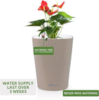Dexceder 6x7 Self Watering Planter Indoor Outdoor, High Gloss Table Flower Plant Pot with Water Level Indicator (Taupe)