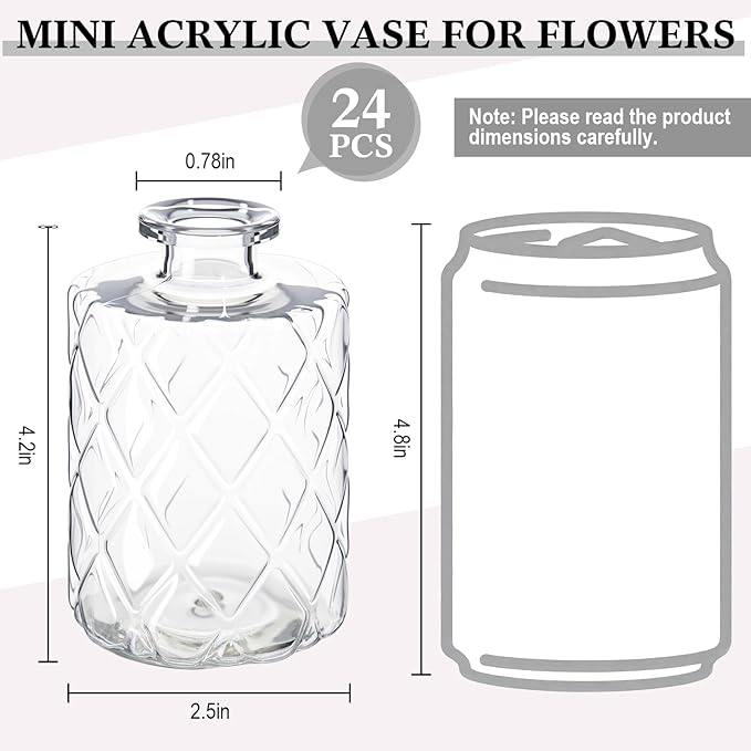 Honeydak Set of 24 Plastic Bud Vases, Vintage Decorative Mini Flower Vases Bulk for Table Centerpieces, Wedding Reception, Home Decor, Housewarming Gifts(Geo-Diamond)