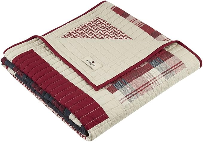 Woolrich Luxury Quilted Throw - Cabin Lifestyle, Patchwork with Moose Design All Season, Lightweight and Breathable Cozy Bedding Layer Throws for Couch Sofa, 50" W x 70" L, Huntington Red