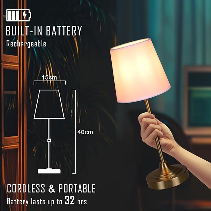 Rechargeable Battery Powered Table Lamp, Wireless LED Lamps, Cordless Touch Lamps, Stepless Dimmable Bedside Lamps, Night Lamp for Bedroom, Dinning Room, Kitchen Decor, Office (Bronze)