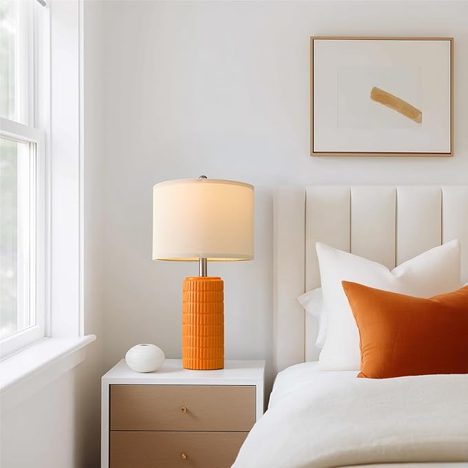 PoKat 23" Orange Table Lamps Decor for Living Room Set of 2, Modern Living Room Lamps for End Table, Ceramic Table Lamps for Bedroom, Contemporary Nightstand Lamps for Home Bedroom Decor