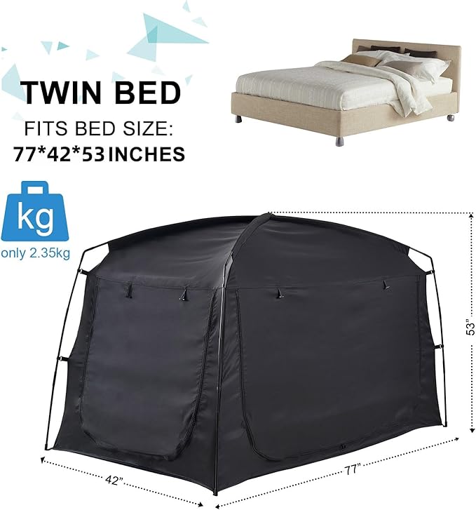 Privacy Blackout Sleep Bed Tent for Adults Kids Portable Bed Canopy Lightweight Breathable Mesh Windows Tents