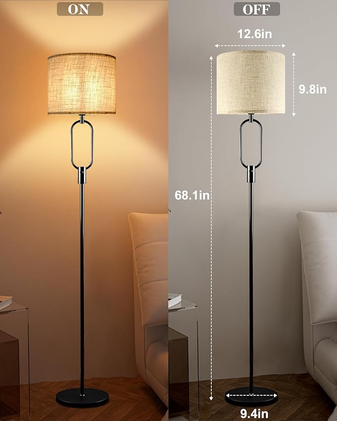 Lightdot 68IN Black Floor Lamp Dimmable Linen Shade LED Floor Lamps with 3000K Soft Warm White for Wedding/Party, Modern Tall Lamp for Living Room/Bedroom (Bulbs Included)