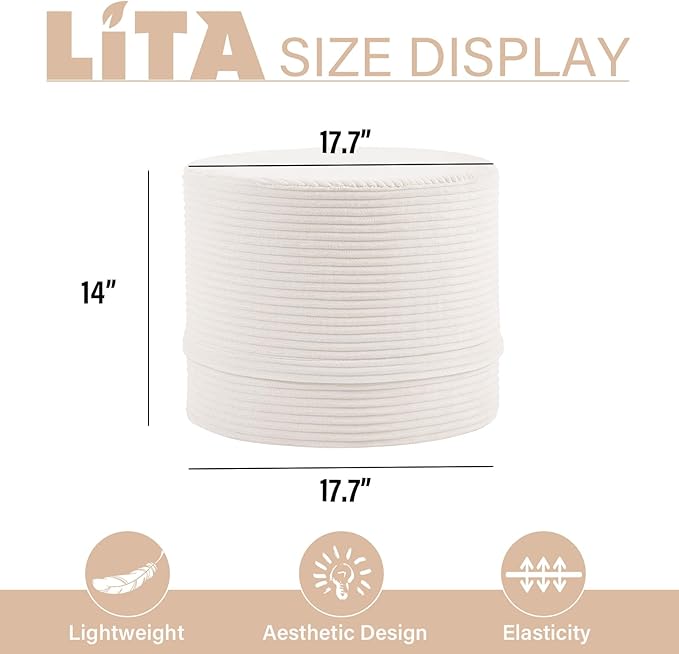 LITA Round Stuffed Pouf Ottoman, Velvet Poufs with High-Density Foam Filling and Washable Cover, Furry and Fluffy Bean Bag Foot Stools Ottoman for Living Room, Bedroom, Office, Beige