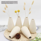 YANLING 6 Pack Modern Small Vase for Flowers, Light Yellow Ceramic Vases for Pampas Grass, Boho Vases for Home Decor Table Shelf Office Bedroom