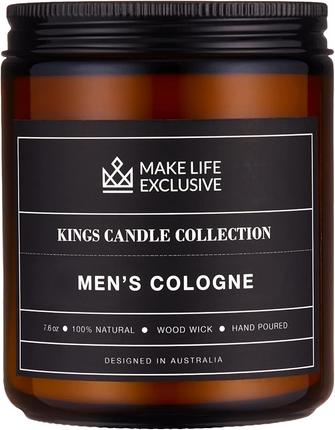 Scented Candles for Men | Men's Cologne, Amber Sandalwood Scent | Wooden Wick, Long Lasting, Masculine Scents | Natural Soy Jar Candle for Home, Bacehlor Pad Decor | The Perfect Mens Gift