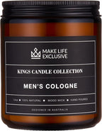 Scented Candles for Men | Men's Cologne, Amber Sandalwood Scent | Wooden Wick, Long Lasting, Masculine Scents | Natural Soy Jar Candle for Home, Bacehlor Pad Decor | The Perfect Mens Gift