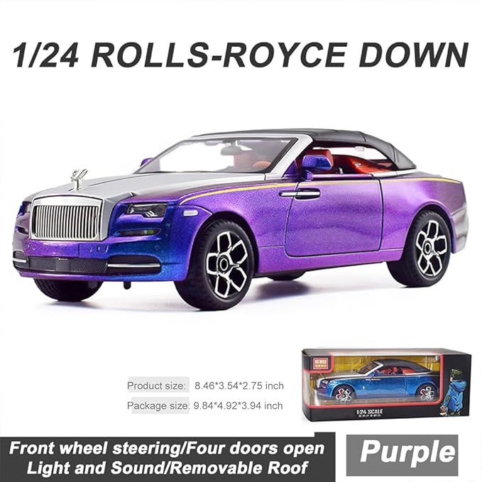 Collectible Toy Car 1/24 Rolls-Royce Dawn Diecast Model Car, Alloy Pull Back Toy Car Vehicles with Light and Sound Exquisite Car Model for Boys Kids Adults Gift