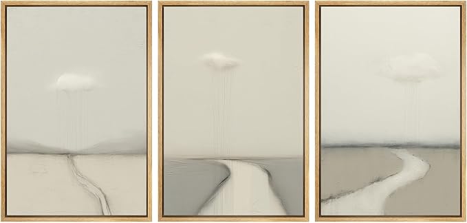 SIGNWIN Framed Canvas Print Wall Art Minimalist Rain Cloud Abstract Neutral Landscape Photography Modern Art Minimalist Black and White for Living Room, Bedroom, Office - 24"x36"x3 Natural