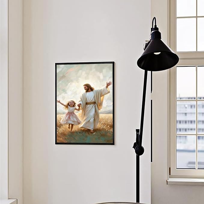 XWNLTEPK Dancing Day Christian Painting Jesus With Girl Christian Wall Art Bible Jesus Dancing With Little Girl Print Canvas Wall Art Poster
