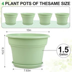 10 Inch Plastic-Flower-Pot-for-Indoor-Plants, 4 Pack Large Outdoor Planter Pot with Drainage Holes & Saucers, Resin Decorative Garden Pots Planters