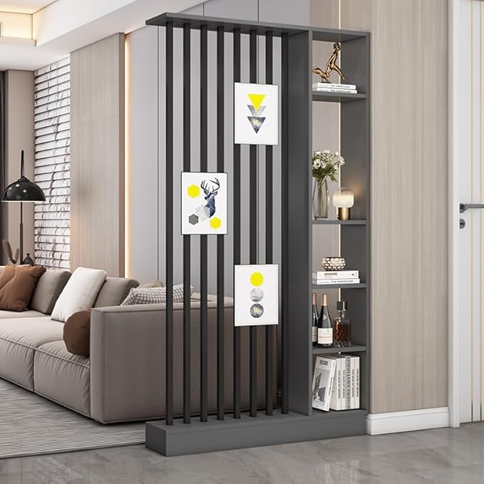 Wall Room Divider, Storage Cabinet Storage Display with Shelves, Modern Freestanding Wood Room Divider Screen, Wall Privacy Screens for Home Decorative (Grey,43.3" L x 9.5" W x 79.5" H)