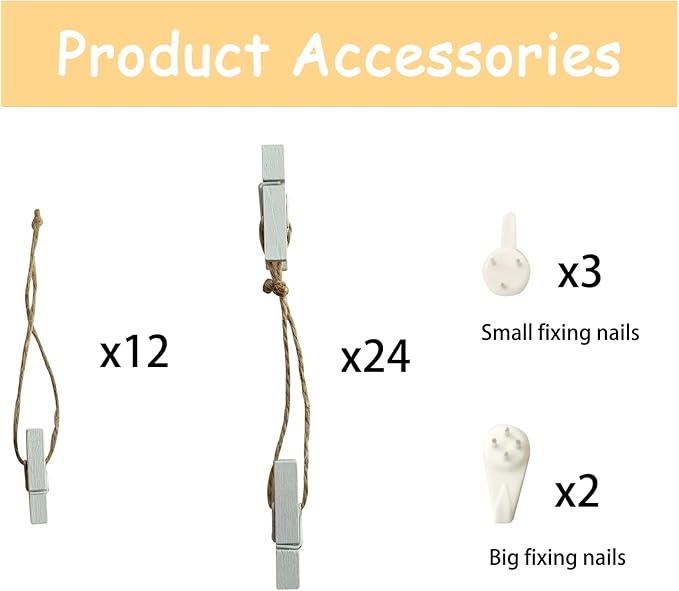 Art Display for Kids Artwork,Hanging Photo Display with 36 Clips, Boho Wooden Beads Kids Art Frame Display Holder for Classroom, Bedroom Wall Decor (White)