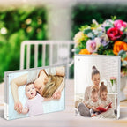 ILYXY 2 Pack Acrylic Frame 4x6, 20% Thicker, 20mm Thick Frameless Clear Picture Frame, Double Sided Magnetic Photo Frame, Free Standing Desktop Display Stand Acrylic Picture Frames