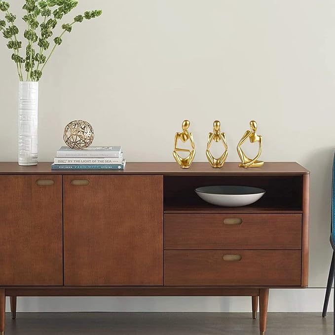 Sandstone Resin Thinker Style Abstract Sculpture Statue Collectible Figurines Home Office Bookshelf Desktop Decor (Small Gold, Right)