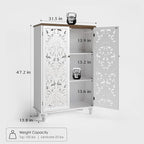 47" Tall Storage Cabinet with Doors and Shelves, Wood Accent Cabinet with Distressed Finish, Buffet & Sideboard for Living Room, Entryway, Dining Room, Bedroom, White