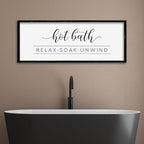 ZZJJHYWGQ Hot Bath Relax Soak Unwind Sign Bathroom Wall Decor 32"×12" Farmhouse Rustic Funny Bathroom Vintage Restroom Guest Large Wooden Framed Washroom Hanging Art (Black)