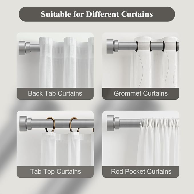 Oneach Silver Curtain Rods for Windows 48 to 84 Inch, 1 Inch Pole Adjustable Length Heavy Duty Metal Curtain Rod Set, for Outdoor Bedroom Kitchen Living Room (16 to 88 Inch)