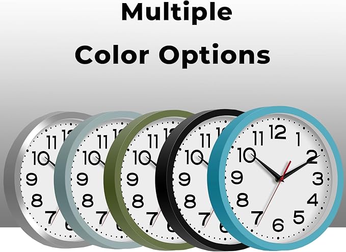 Wall Clock Silent Non-Ticking Modern Clock Battery Operated 8 Inch Small Classic Analog Decorative for Kitchen, Living Room, Office, Bedroom, Bathroom (Blue)