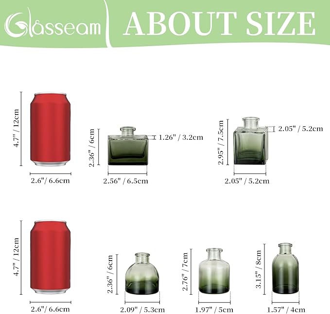 Glasseam Green Glass Bud Vase: Mini Small Vases for Centerpieces Cute Flower Vase Set of 5 Tiny Vases for Flowers Decorative Centerpiece Decor Table Wedding Party Dining Room Decoration